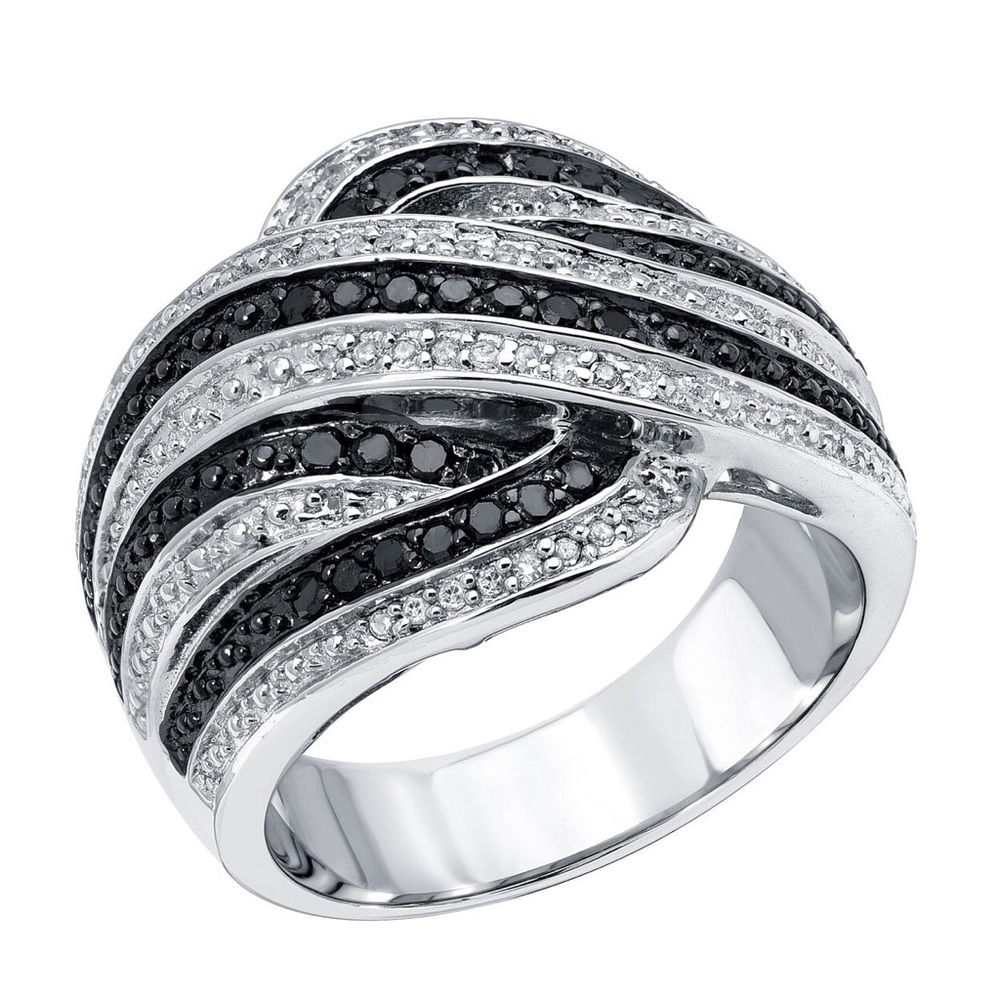 Black and White Diamond Silver Ring